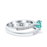 Two Piece Art Deco Wedding Engagement Bridal Ring Round Simulated Cubic Zirconia 925 Sterling Silver