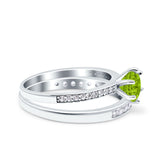 Two Piece Art Deco Wedding Engagement Bridal Ring Round Simulated Cubic Zirconia 925 Sterling Silver
