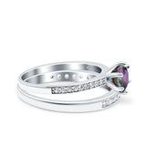 Two Piece Art Deco Wedding Engagement Bridal Ring Round Simulated Cubic Zirconia 925 Sterling Silver