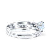 Two Piece Art Deco Wedding Engagement Bridal Ring Round Simulated Cubic Zirconia 925 Sterling Silver