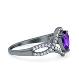 Halo Art Deco Wedding Pear Bridal Ring Crisscross Round Simulated Cubic Zirconia 925 Sterling Silver