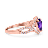Halo Art Deco Wedding Pear Bridal Ring Crisscross Round Simulated Cubic Zirconia 925 Sterling Silver