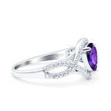 Halo Art Deco Wedding Pear Bridal Ring Crisscross Round Simulated Cubic Zirconia 925 Sterling Silver