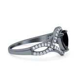Halo Art Deco Wedding Pear Bridal Ring Crisscross Round Simulated Cubic Zirconia 925 Sterling Silver