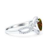 Halo Art Deco Wedding Pear Bridal Ring Crisscross Round Simulated Cubic Zirconia 925 Sterling Silver