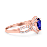 Halo Art Deco Wedding Pear Bridal Ring Crisscross Round Simulated Cubic Zirconia 925 Sterling Silver