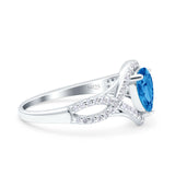 Halo Art Deco Wedding Pear Bridal Ring Crisscross Round Simulated Cubic Zirconia 925 Sterling Silver