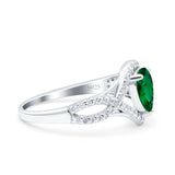 Halo Art Deco Wedding Pear Bridal Ring Crisscross Round Simulated Cubic Zirconia 925 Sterling Silver