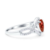 Halo Art Deco Wedding Pear Bridal Ring Crisscross Round Simulated Cubic Zirconia 925 Sterling Silver