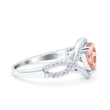 Halo Art Deco Wedding Pear Bridal Ring Crisscross Round Simulated Cubic Zirconia 925 Sterling Silver