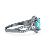 Halo Art Deco Wedding Pear Bridal Ring Crisscross Round Simulated Cubic Zirconia 925 Sterling Silver