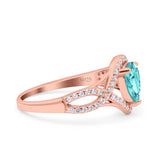 Halo Art Deco Wedding Pear Bridal Ring Crisscross Round Simulated Cubic Zirconia 925 Sterling Silver