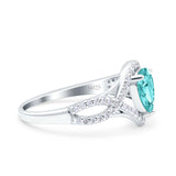 Halo Art Deco Wedding Pear Bridal Ring Crisscross Round Simulated Cubic Zirconia 925 Sterling Silver