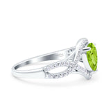 Halo Art Deco Wedding Pear Bridal Ring Crisscross Round Simulated Cubic Zirconia 925 Sterling Silver