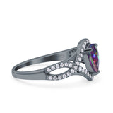 Halo Art Deco Wedding Pear Bridal Ring Crisscross Round Simulated Cubic Zirconia 925 Sterling Silver