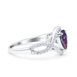 Halo Art Deco Wedding Pear Bridal Ring Crisscross Round Simulated Cubic Zirconia 925 Sterling Silver