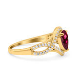 Halo Art Deco Wedding Pear Bridal Ring Crisscross Round Simulated Cubic Zirconia 925 Sterling Silver