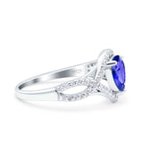 Halo Art Deco Wedding Pear Bridal Ring Crisscross Round Simulated Cubic Zirconia 925 Sterling Silver