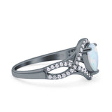 Halo Art Deco Wedding Pear Bridal Ring Crisscross Round Simulated Cubic Zirconia 925 Sterling Silver