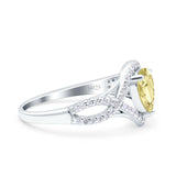Halo Art Deco Wedding Pear Bridal Ring Crisscross Round Simulated Cubic Zirconia 925 Sterling Silver