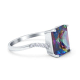 Swirl Engagement Ring Emerald Cut Simulated Cubic Zirconia 925 Sterling Silver