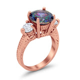 Three Stone Ring Round Simulated Rainbow Cubic Zirconia 925 Sterling Silver