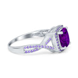 Cushion Wedding Ring Simulated Amethyst Cubic Zirconia 925 Sterling Silver