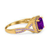 Cushion Wedding Ring Simulated Amethyst Cubic Zirconia 925 Sterling Silver