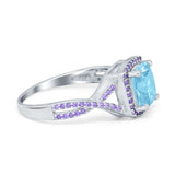 Cushion Wedding Ring Simulated Amethyst Cubic Zirconia 925 Sterling Silver