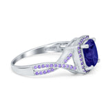 Cushion Wedding Ring Simulated Amethyst Cubic Zirconia 925 Sterling Silver
