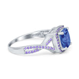 Cushion Wedding Ring Simulated Amethyst Cubic Zirconia 925 Sterling Silver