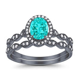 Halo Oval Bridal Wedding Set Ring Art Deco Oval Round Cubic Zirconia Solid 925 Sterling Silver Choose Color Size 4 to 12