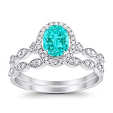 Halo Oval Bridal Wedding Set Ring Art Deco Oval Round Cubic Zirconia Solid 925 Sterling Silver Choose Color Size 4 to 12