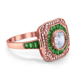 Art Deco Wedding Engagement Antique Style Ring Baguette Round Cubic Zirconia 925 Sterling Silver