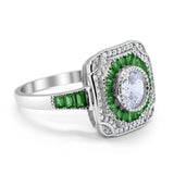Art Deco Wedding Engagement Antique Style Ring Baguette Round Cubic Zirconia 925 Sterling Silver