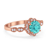 Halo Floral Wedding Ring Round Simulated Cubic Zirconia 925 Sterling Silver
