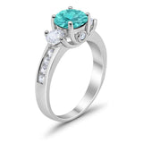 Three Stone Wedding Ring Round Simulated Cubic Zirconia 925 Sterling Silver