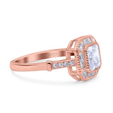Halo Cushion Cut Engagement Ring Bezel Simulated Cubic Zirconia Solid 925 Sterling Silver