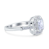 Halo Cushion Cut Engagement Ring Bezel Simulated Cubic Zirconia Solid 925 Sterling Silver