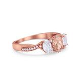 Oval Three Stone Engagement Ring Simulated Cubic Zirconia 925 Sterling Silver