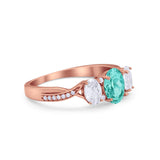 Oval Three Stone Engagement Ring Simulated Cubic Zirconia 925 Sterling Silver