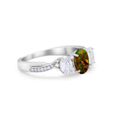 Oval Three Stone Engagement Ring Simulated Cubic Zirconia 925 Sterling Silver