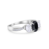 Oval Three Stone Engagement Ring Simulated Cubic Zirconia 925 Sterling Silver
