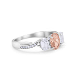 Oval Three Stone Engagement Ring Simulated Cubic Zirconia 925 Sterling Silver