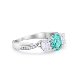 Oval Three Stone Engagement Ring Simulated Cubic Zirconia 925 Sterling Silver