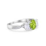 Oval Three Stone Engagement Ring Simulated Cubic Zirconia 925 Sterling Silver