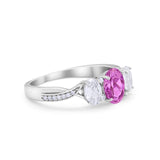 Oval Three Stone Engagement Ring Simulated Cubic Zirconia 925 Sterling Silver