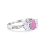 Oval Three Stone Engagement Ring Simulated Cubic Zirconia 925 Sterling Silver