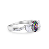Oval Three Stone Engagement Ring Simulated Cubic Zirconia 925 Sterling Silver