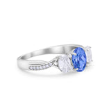 Oval Three Stone Engagement Ring Simulated Cubic Zirconia 925 Sterling Silver